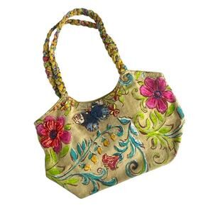 Kate McRostie Bag Tote Sun & Sand Beach Cotton Floral Butterfly Braid Straps
